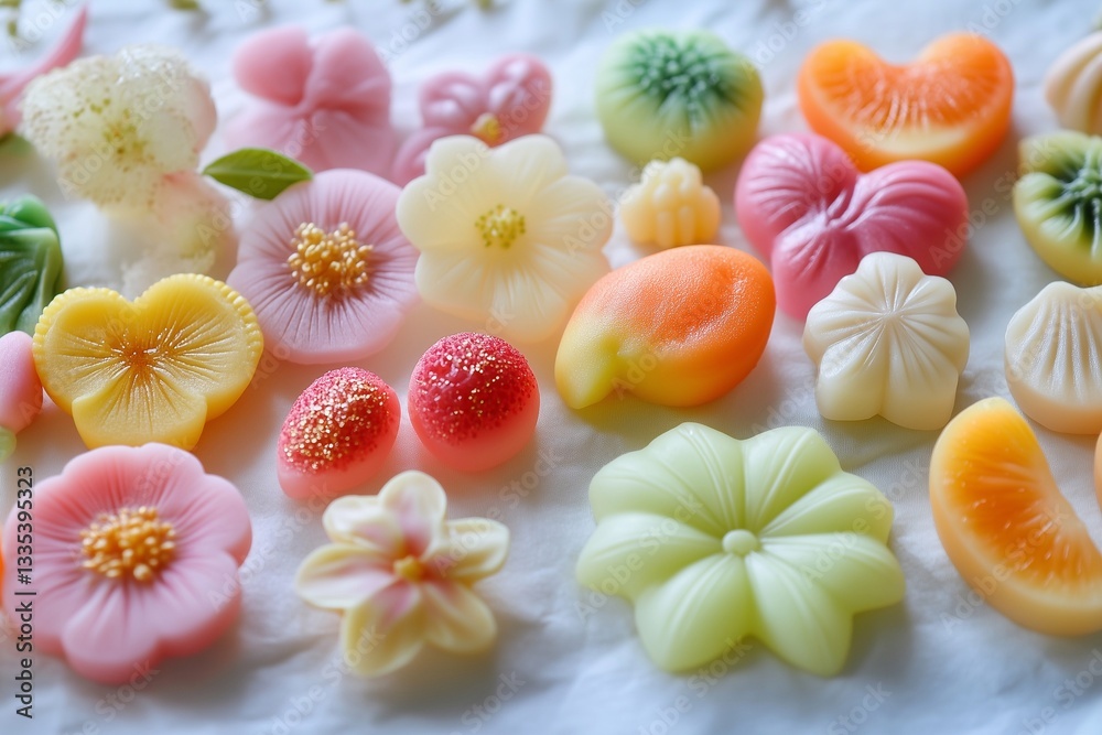 Marzipan candies are skillfully crafted into vibrant shapes of fruits and flowers in a warm kitchen. The colorful treats showcase artistic detail and creativity. Marzipan candies are skillfully crafted into vibrant shapes of fruits and flowers in a warm kitchen. The colorful treats showcase artistic detail and creativity.
