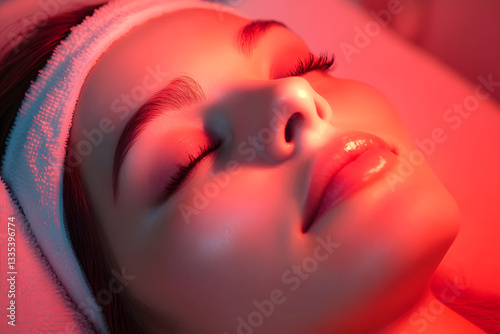 Woman receiving red light therapy treatment for skin rejuvenation