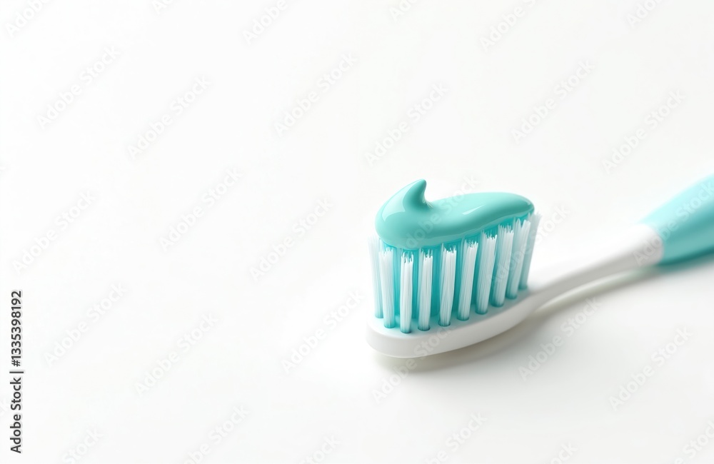 Close-up on blue toothbrush with mint toothpaste. Oral care product on white background. Dental health, daily hygiene routine for healthy teeth, fresh breath and confident smile. Close-up on blue toothbrush with mint toothpaste. Oral care product on white background. Dental health, daily hygiene routine for healthy teeth, fresh breath and confident smile.