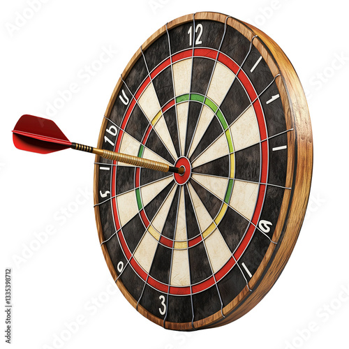 Dartboard with dart in bullseye target achievement isolated on transparent  background png