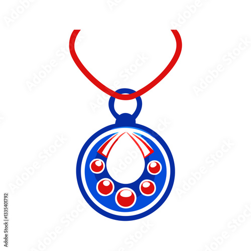 Colorful pendant icon with red and blue details, decorative accessory concept