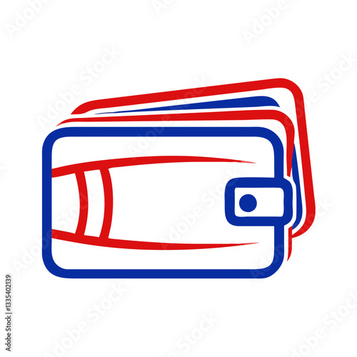 Wallet icon with red and blue colors, financial management concept