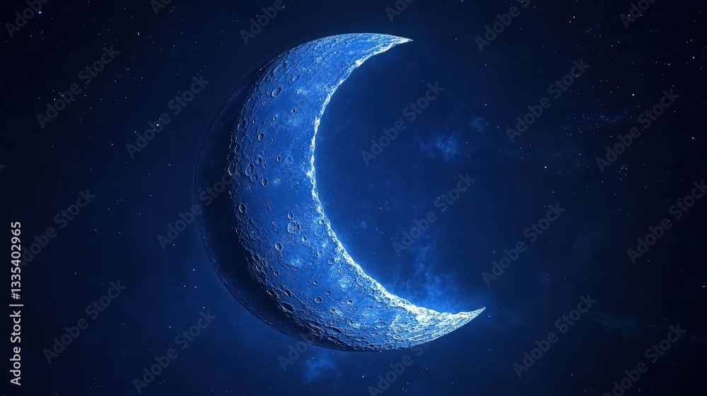 Celestial crescent moon illuminates night sky enchanting landscape digital art tranquil atmosphere serene viewpoint Celestial crescent moon illuminates night sky enchanting landscape digital art tranquil atmosphere serene viewpoint