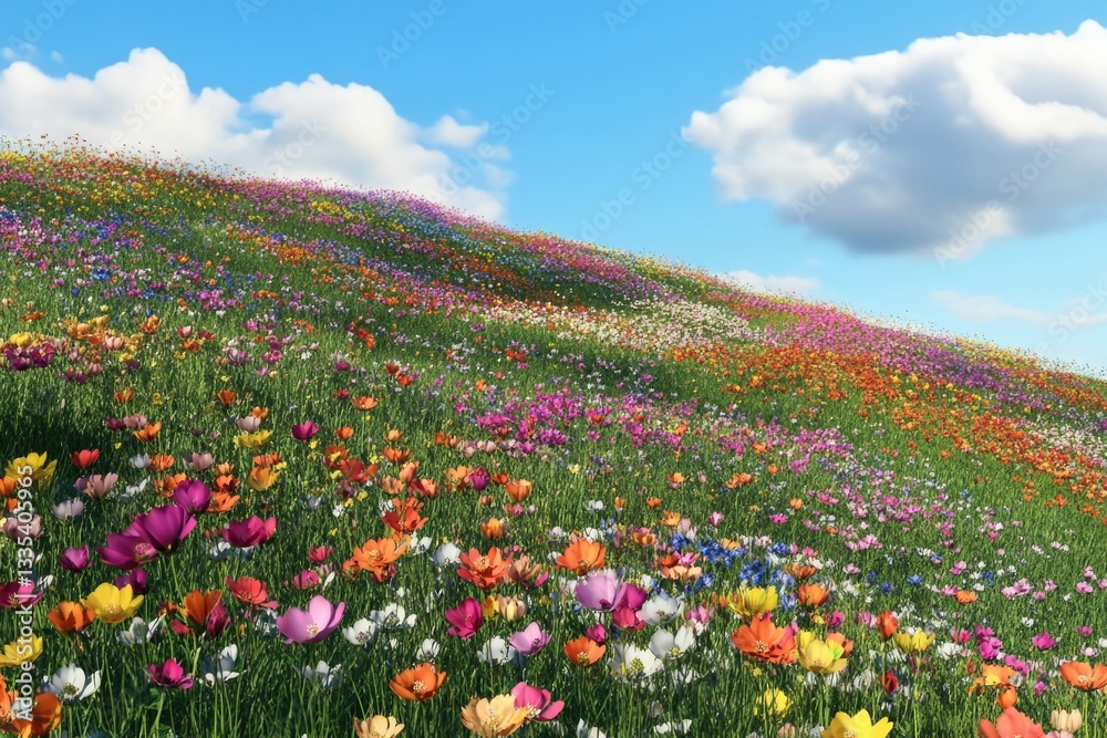 A vibrant field filled with diverse and colorful flowers, great for use in outdoor-themed designs or as a background image A vibrant field filled with diverse and colorful flowers, great for use in outdoor-themed designs or as a background image