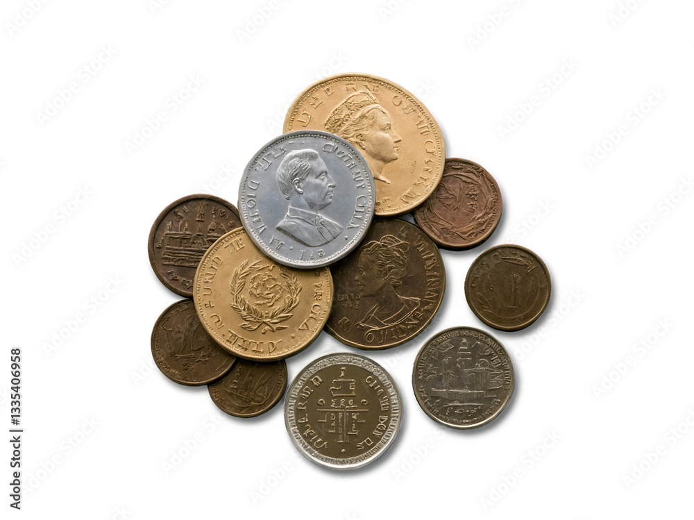 A Collection of Antique Coins Showcasing Global Currency and Historical Significance A Collection of Antique Coins Showcasing Global Currency and Historical Significance