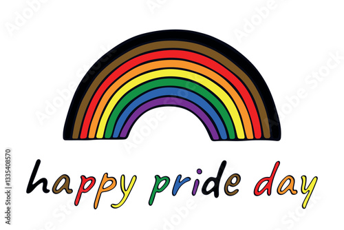 Colorful rainbow shape Gay pride flag Happy pride day LGBTQ community Pride Month Vector hand drawn doodle for posters, stickers, logo, cards