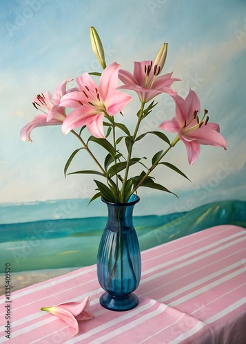 bouquet of pink tulips in vase