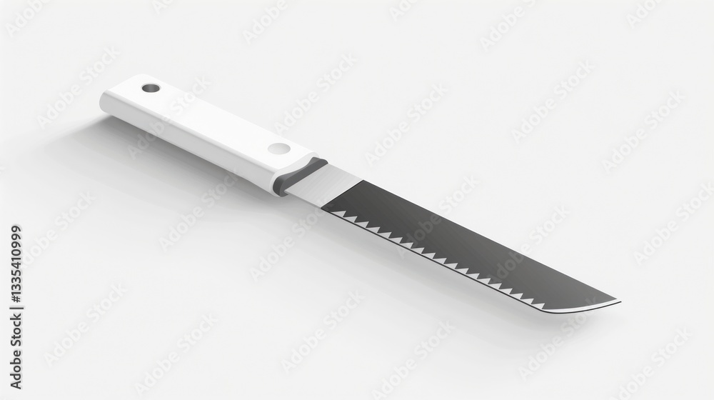 Precision Kitchen Tool A Modern Serrated Knife with White Handle for Cutting Bread Vegetables Precision Kitchen Tool A Modern Serrated Knife with White Handle for Cutting Bread Vegetables