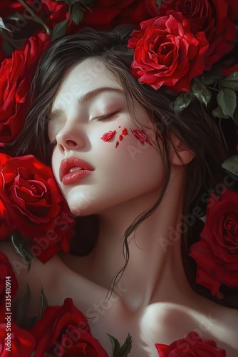 Wallpaper Mural A woman's face covered in red roses Torontodigital.ca