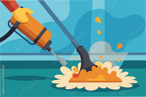 Professional cleaner using a vacuum to remove dirt from a carpet in a bright and clean environment during the day