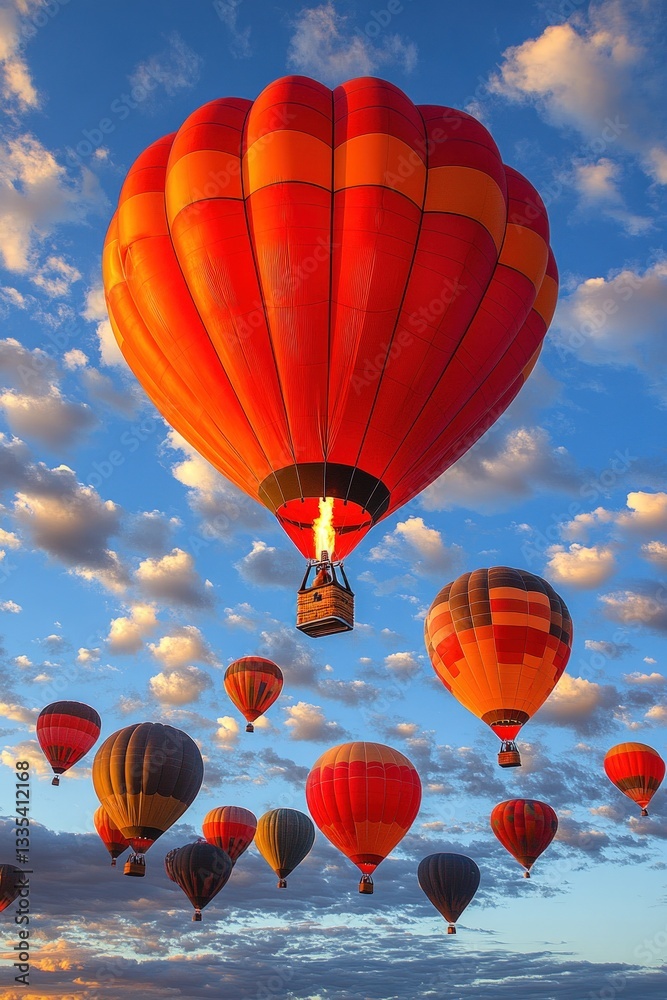 Obraz premium Colorful hot air balloons soaring in a vibrant sky