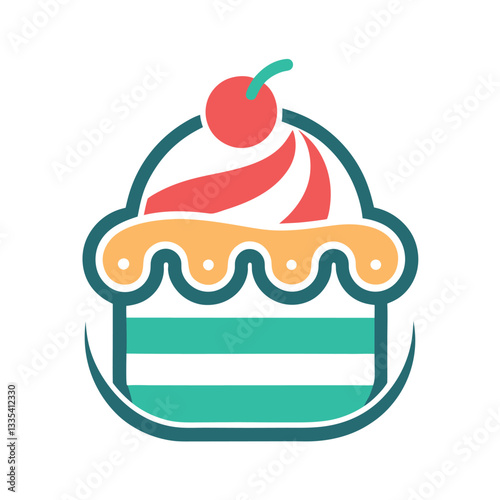 Elegant dessert logo design featuring a colorful cupcake topped with a cherry for a bakery or dessert shop