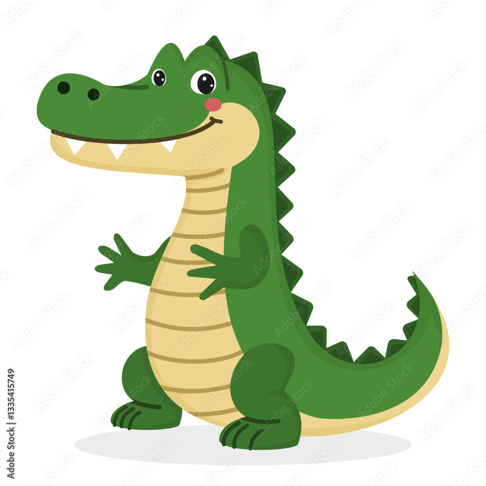 Fototapeta premium Cute cartoon alligator vector illustration isolated on white background