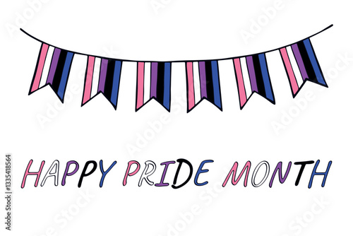 Colorful garland Gender fluid pride flag Happy pride day LGBTQIA community Pride Month Vector hand drawn doodle for posters, stickers, logo, cards