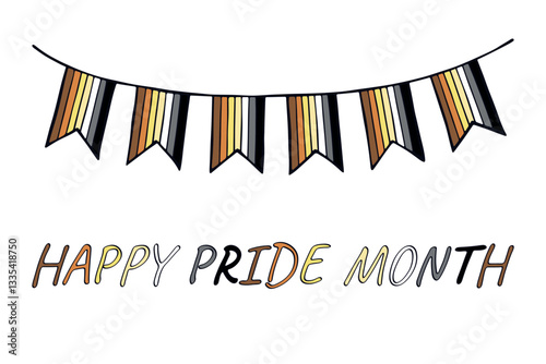 Colorful garland Bear brotherhood pride flag Happy pride day LGBTQIA community Pride Month Vector hand drawn doodle for posters, stickers, logo, cards