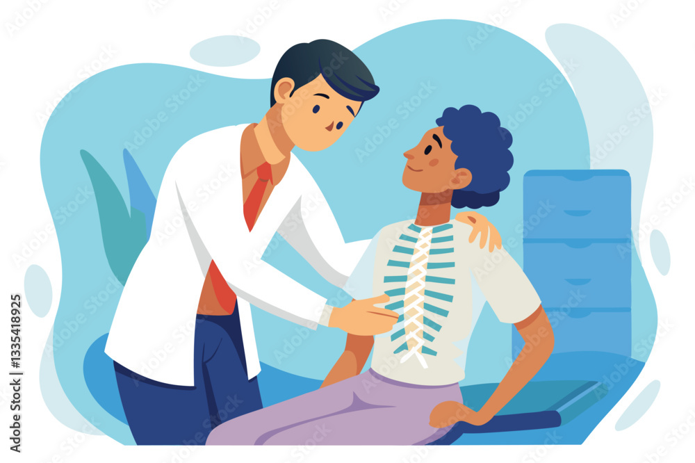Vector illustration of a healthcare professional performing an examination on a patient in a clinical setting Vector illustration of a healthcare professional performing an examination on a patient in a clinical setting