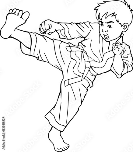 karate kick line vector illustration isolated on white background