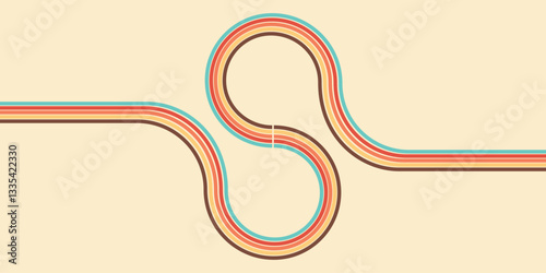 
Abstract colorful 70s background vector. Vintage retro wallpaper with rainbow stripes and wavy lines. A 1970 color illustration suitable for posters, banners, decorative items and wall art.