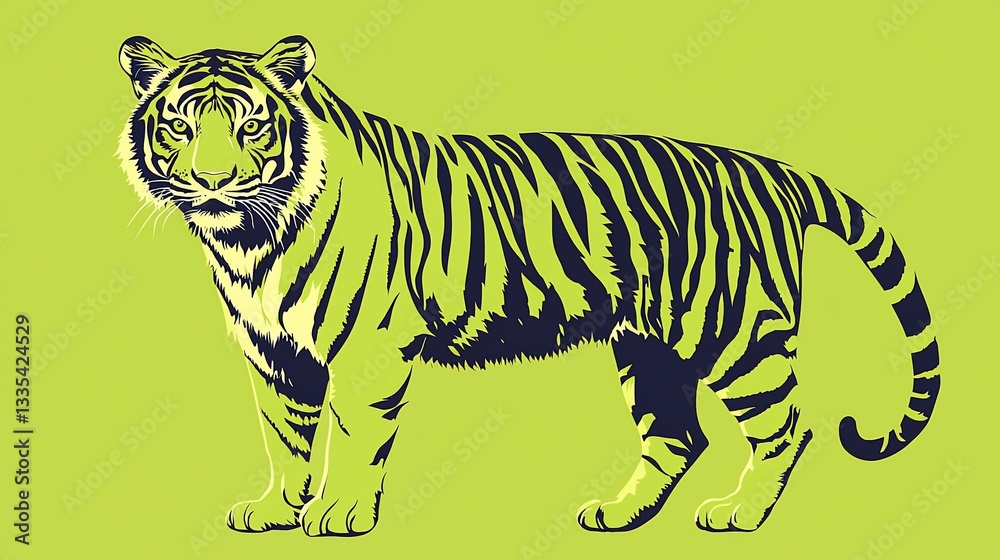 Fototapeta premium Tiger illustration, bold design, lime background