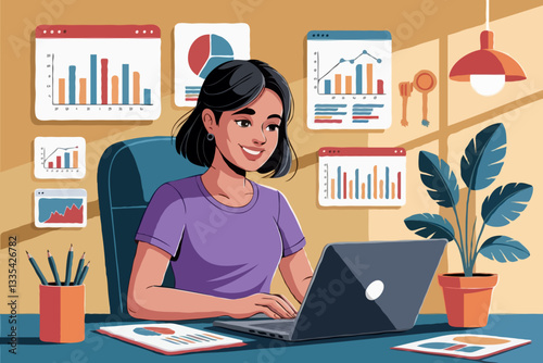 Young Female Data Analyst - Vector Illustration