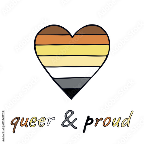 Colorful heart shape Bear brotherhood pride flag Happy pride day LGBTQIA community Pride Month Vector hand drawn doodle for posters, stickers, logo, cards
