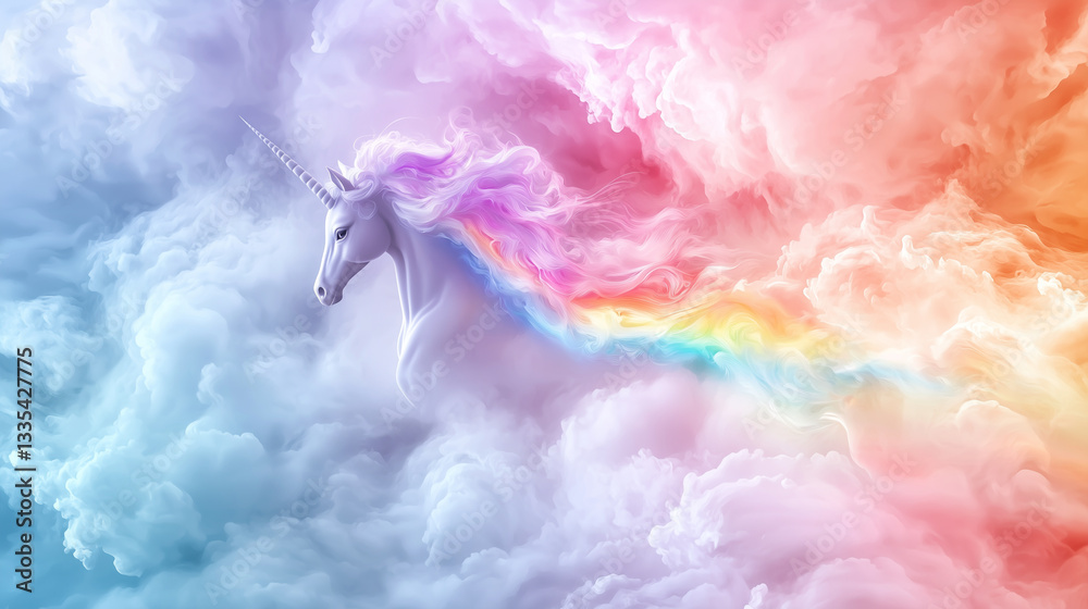 Fototapeta premium Dreamy Unicorn Trails with Rainbow and Pastel Clouds