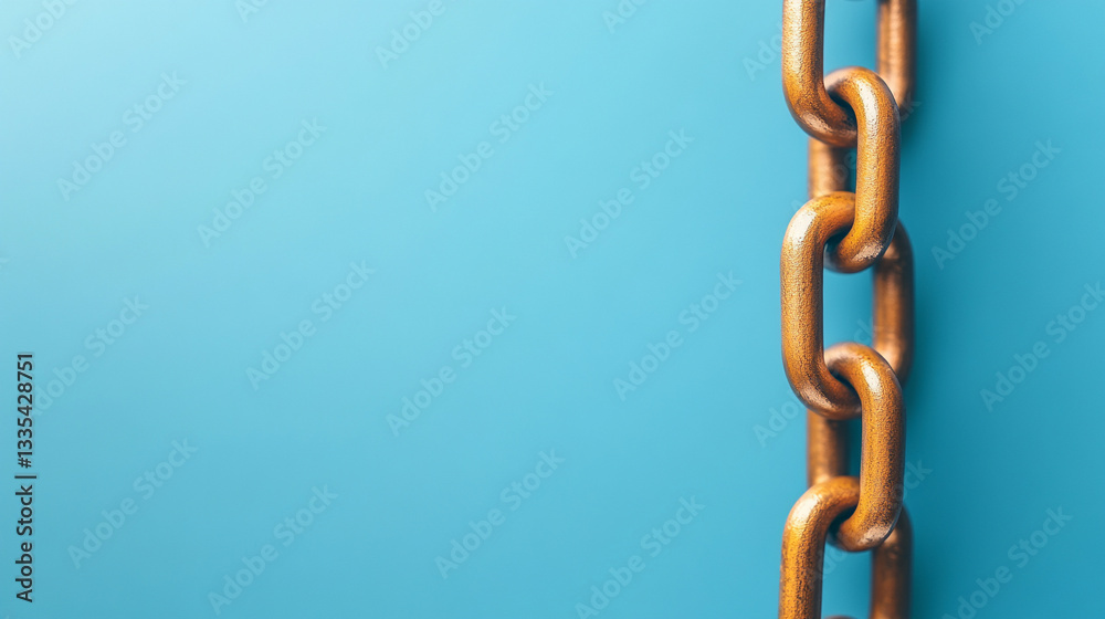 Rusty chain links against a blue background. Rusty chain links against a blue background.