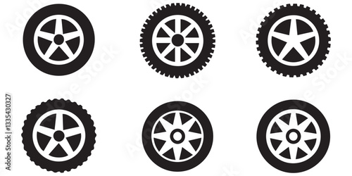 Car Wheel Icons Set Black Tire Silhouette Collection