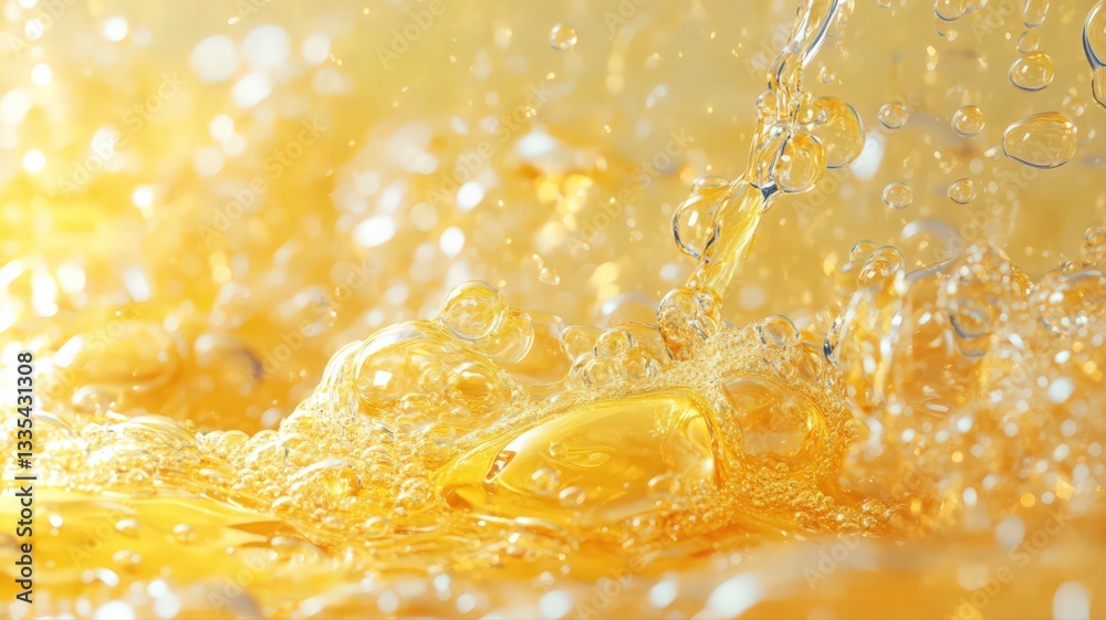 Golden Liquid Splash with Bubbles and Bokeh Golden Liquid Splash with Bubbles and Bokeh