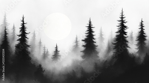 Misty forest at dawn