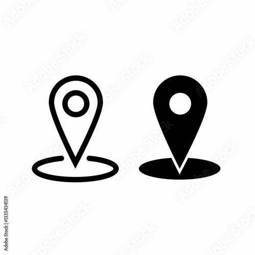 Two distinct location pin icons, one outlined and one solid, indicating a specific point on a map.