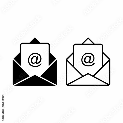 A pair of clear and concise email symbols, depicting an open envelope with an at-sign.