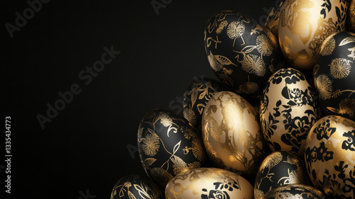 Elegant Golden Floral Easter Eggs on Dark Luxury Background