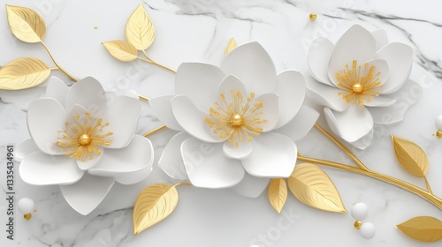 Elegant white flowers on marble