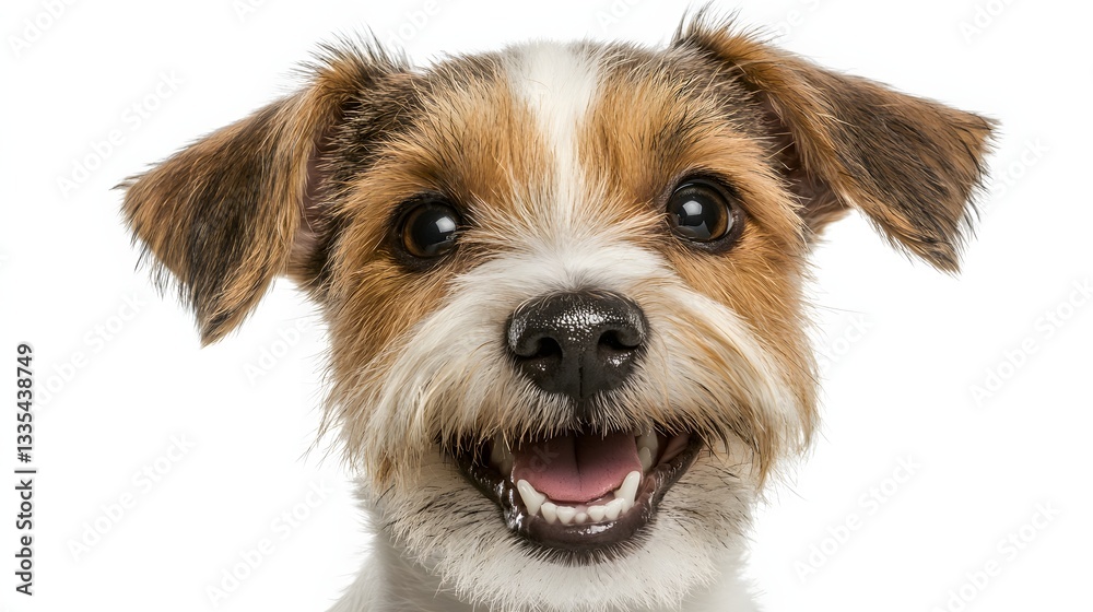 Playful and Joyful Terrier Dog Portrait with a Bright Smile Against a White Background Playful and Joyful Terrier Dog Portrait with a Bright Smile Against a White Background