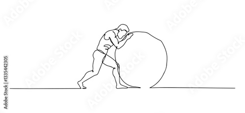 sisyphus pushing rock vector monoline one line line art greek mythology