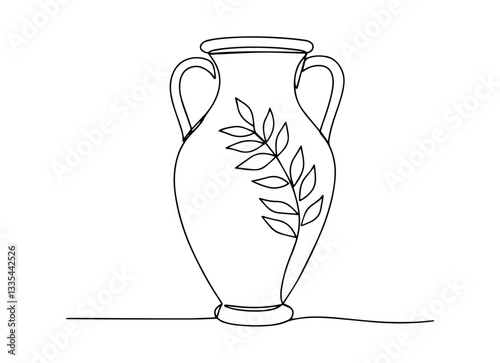 greek decorative vase with plant vector monoline one line line art