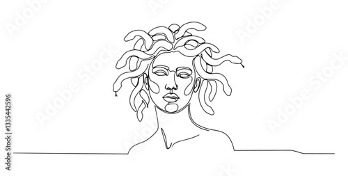 medusa gorgon snake hair vector monoline one line line art greek mythology