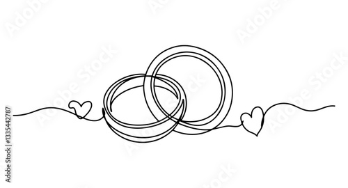 wedding rings monoline vector, one line marriage jewelry line art