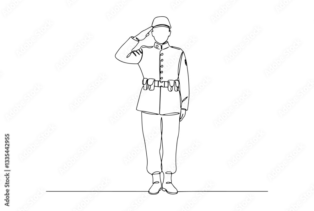 soldier saluting monoline vector, one line military line art soldier saluting monoline vector, one line military line art