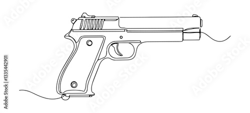 handgun monoline vector, one line pistol firearm line art