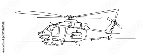 rescue helicopter monoline vector, one line aviation line art