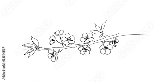 cherry blossom branch vector line art monoline one line illustration outline drawing