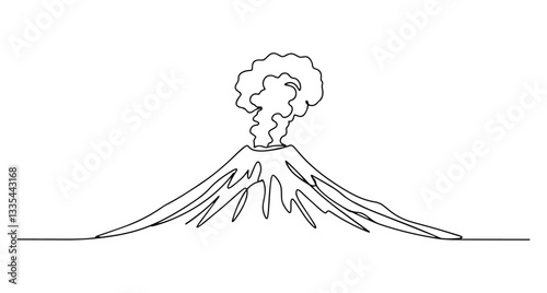 active volcano vector line art monoline one line illustration outline drawing