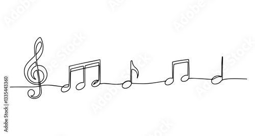 musical notes staff treble clef vector monoline one line line art