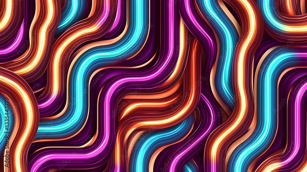 Abstract design features vibrant wavy lines with luminous neon effects Abstract design features vibrant wavy lines with luminous neon effects