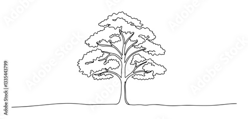 deciduous tree vector monoline one line line art nature
