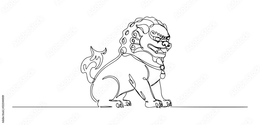 Obraz premium Chinese traditional lion statue thin line art style vector