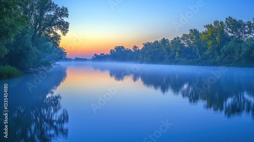 Misty Sunrise River Landscape
