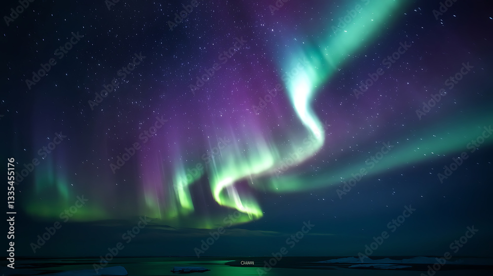 Fototapeta premium Northern Lights over frozen landscape